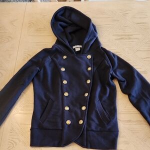 dELiA*s Y2K Navy Pea Coat Hoodie with Gold Buttons Size M